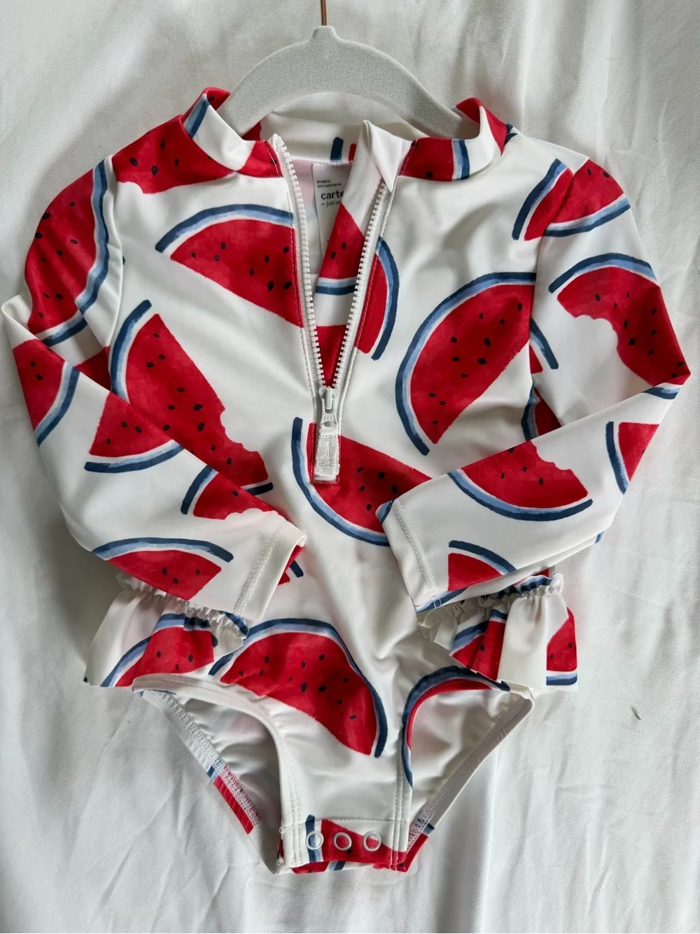 Carter's Long Sleeve Rashguard Swimsuit with Red Watermelon Print baby girl 12m